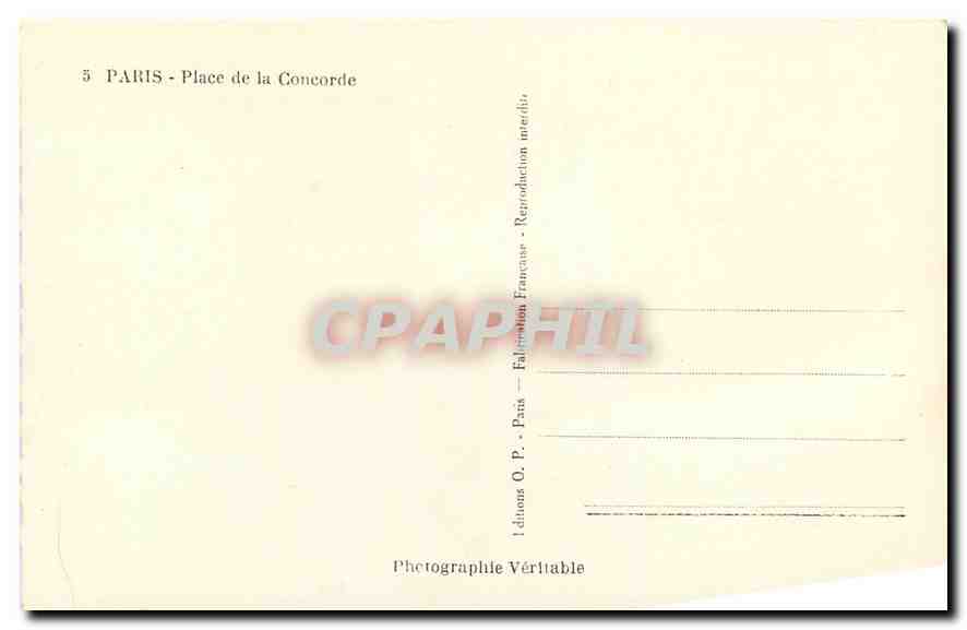 CPA Paris Place de la Concorde  — Verso