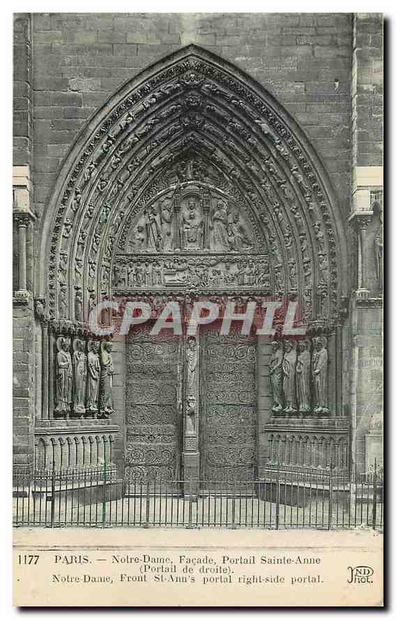 CPA Paris Notre Dame Facade Portail Sainte Anne Portail de droite 