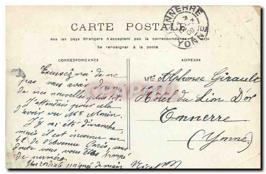 CPA Paris Avenue des Champs Elysees  — Rückseite