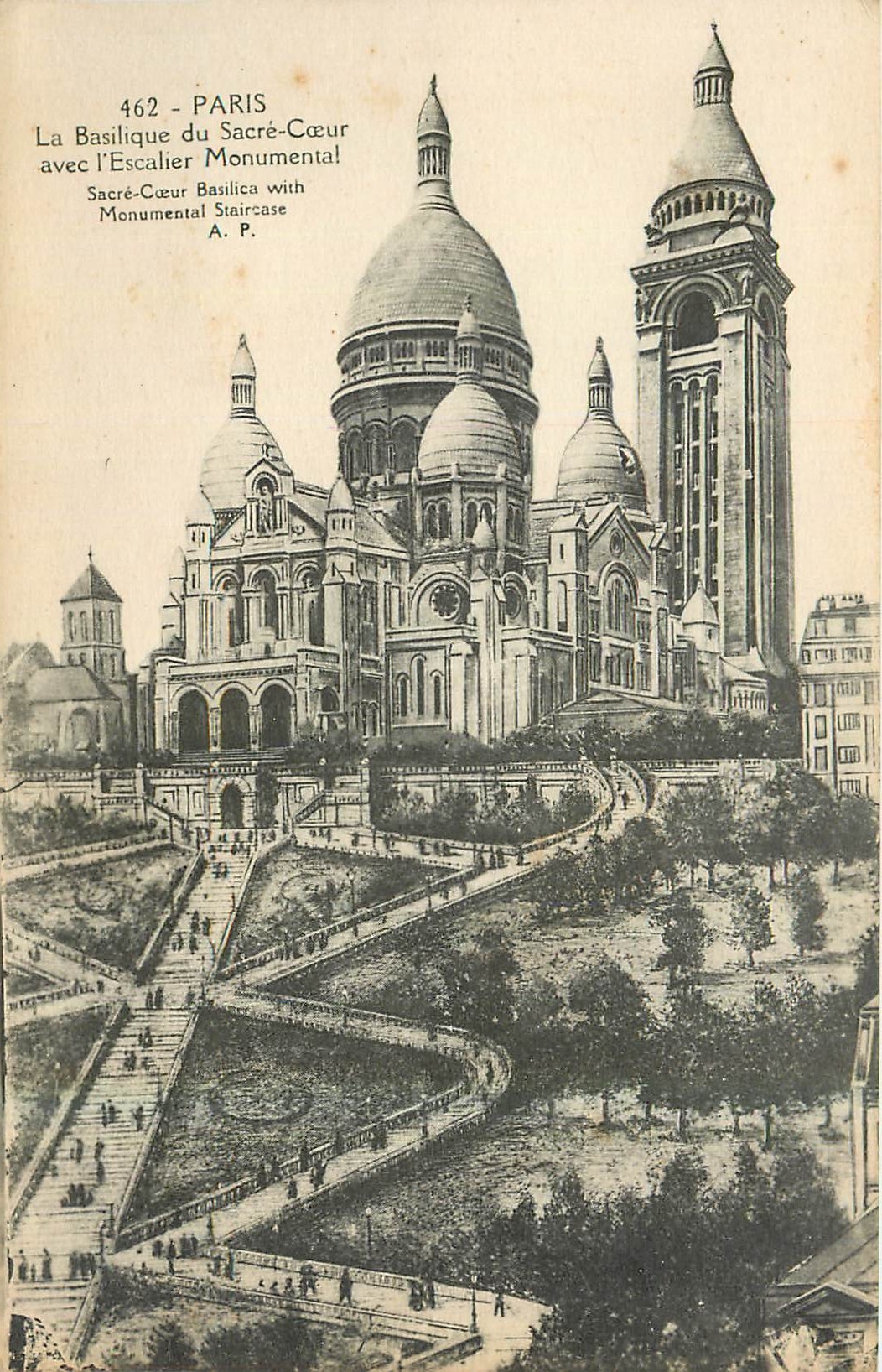 CPA Paris La Basilique du Sacre Coeur avec l'Escalier Monumental 