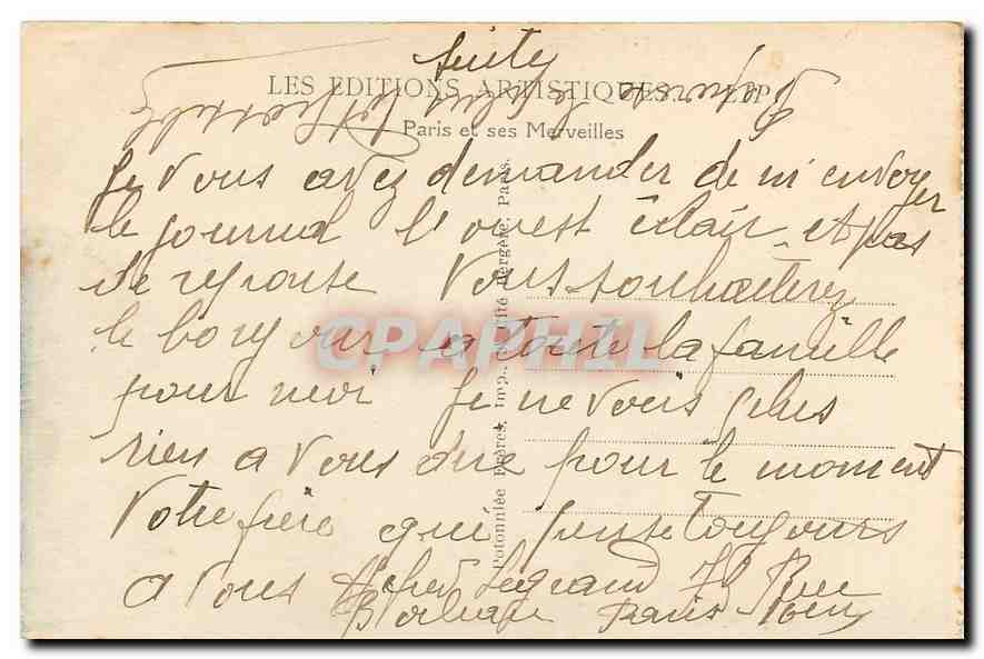 CPA Paris l'Arc de Triomphe et la Place de l'Etoile  — Rückseite