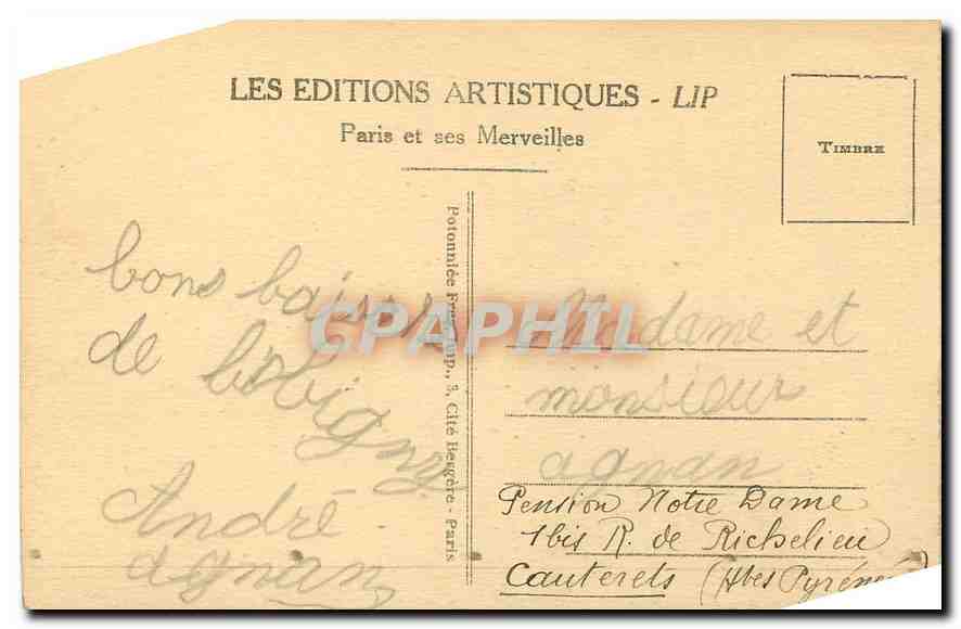 CPA Paris La Chambre des Deputes et le Pont de la Concorde  — Rückseite