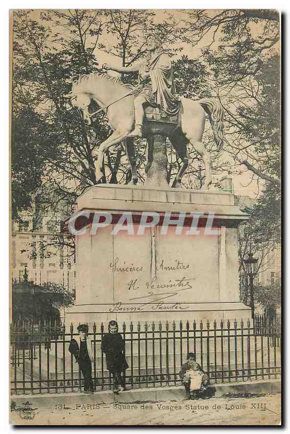 CPA Paris Square des Vosges Statue de Louis XIII 
