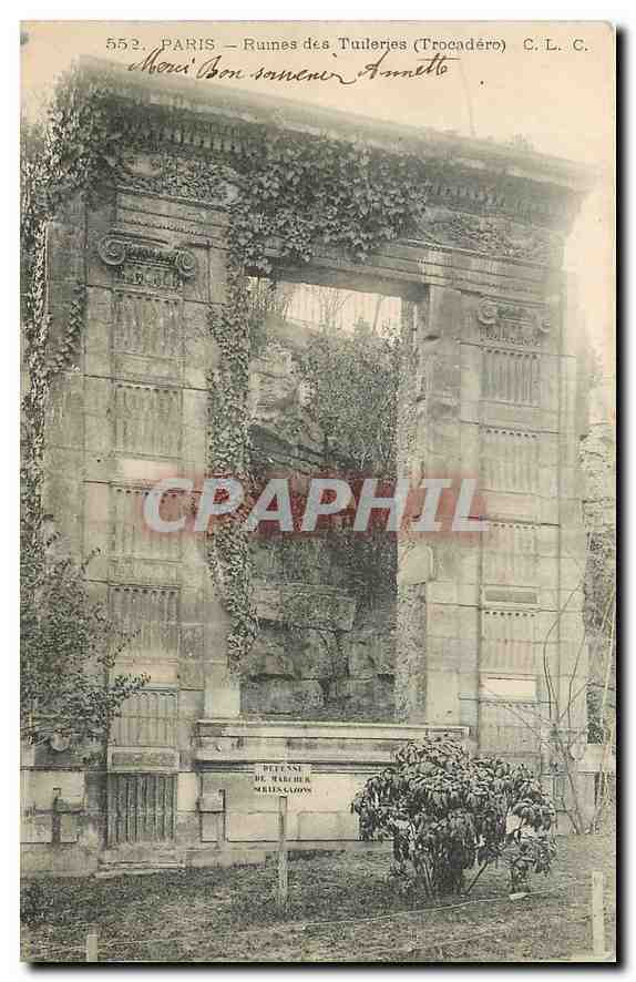 CPA Paris Ruines des Tuileries Trocadero 