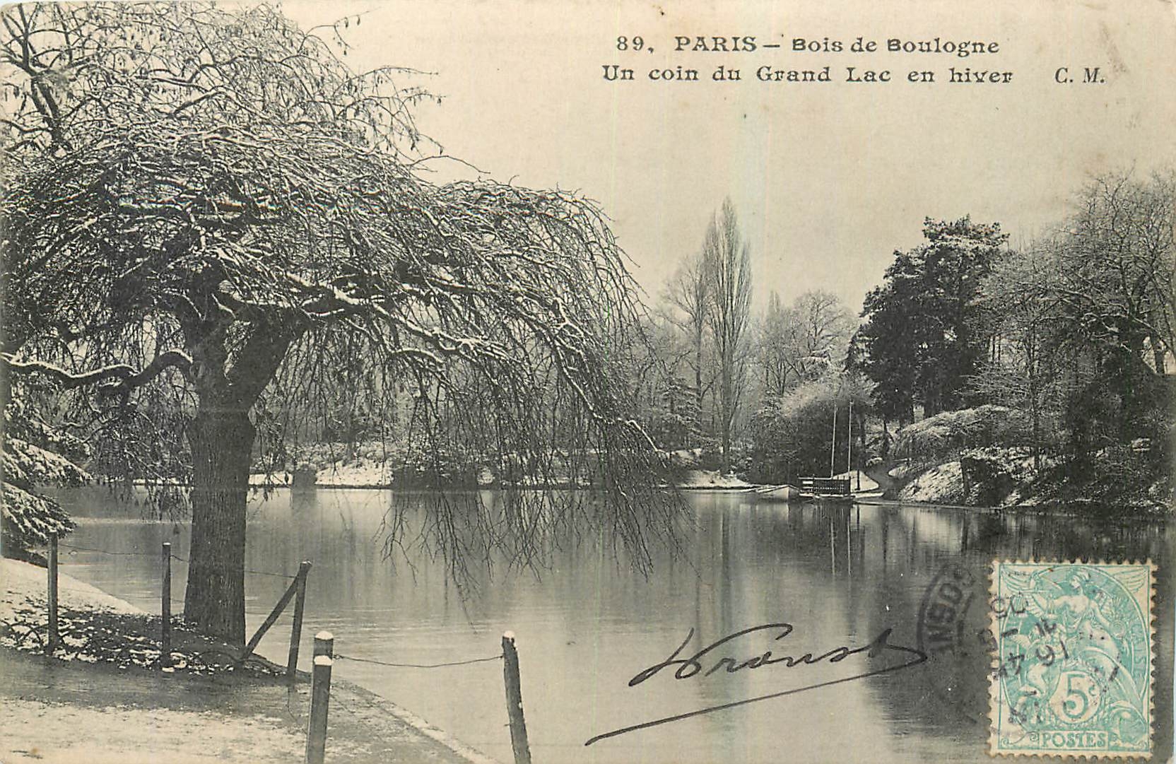 CPA Paris Bois de Boulogne Un coin du Grand Lac en hiver 
