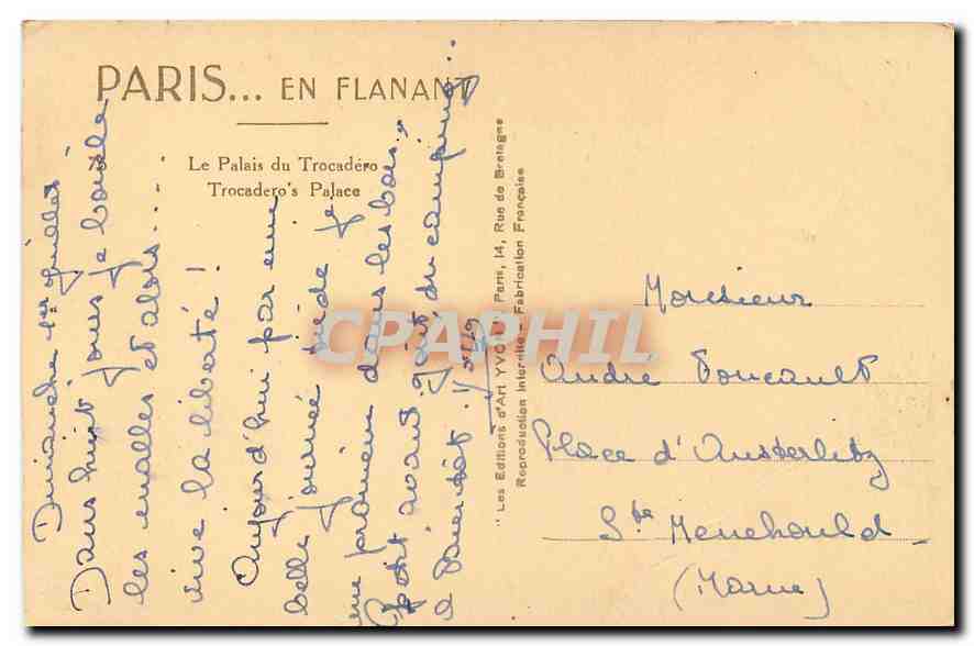 CPA Paris Le Palais de Trocadero  — Verso