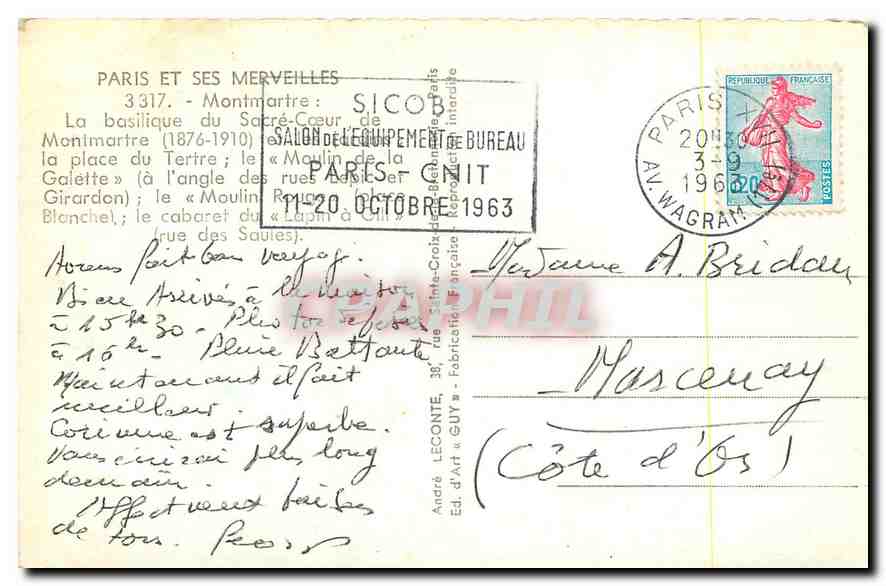 CPA Paris et ses Merveilles Montmarte La basilique du Sacre Coeur de Montmartre  — Rückseite