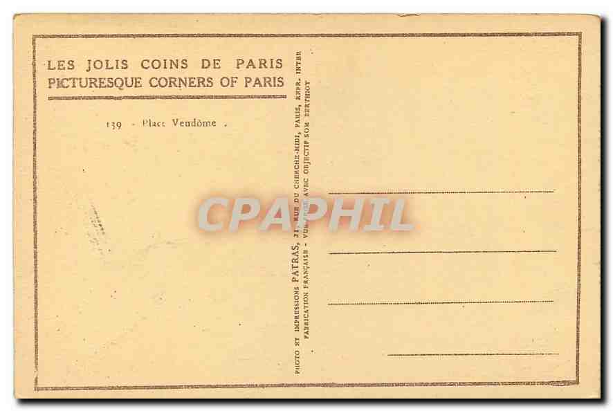 CPA Les Jolis Coins de Paris Place Vendome  — Rückseite