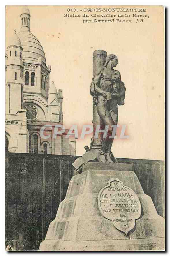 CPA Paris Montmartre Statue du Chevalier de la Barre 