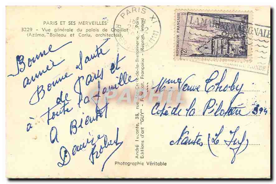 CPA Paris et ses Merveilles Vue generale du palais de Chaillot  — Rückseite