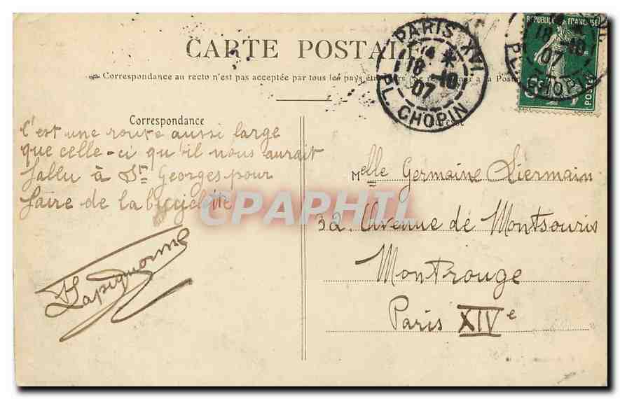 CPA Bois de Boulogne Route et Moulin de Longchamps  — Verso