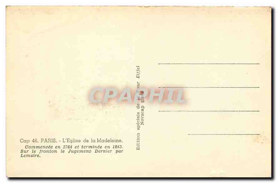 CPA Paris L'Eglise de la Madeleine  — Rückseite