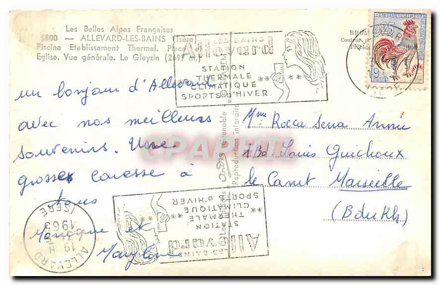 CPA Les Belles Alpes Francaises Allevard les Bains Piscine Etablissement Thermal Place et Eglise Vue — Verso
