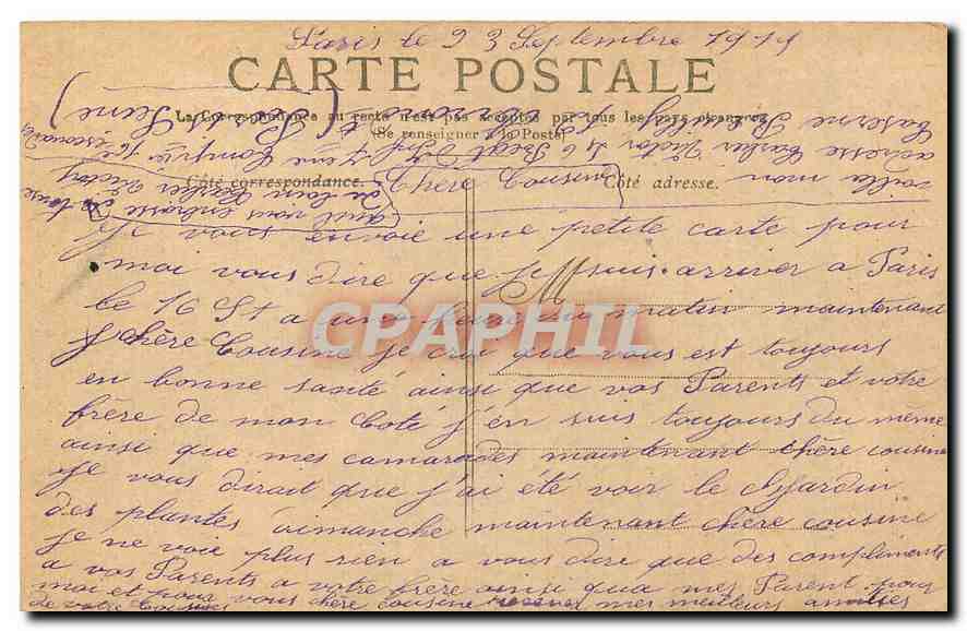 CPA Paris L'Hotel de Ville  — Rückseite