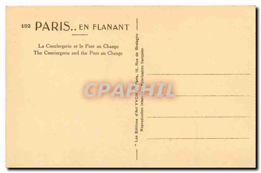 CPA Paris en flanant La Conciergerie et le Pont au Change  — Verso