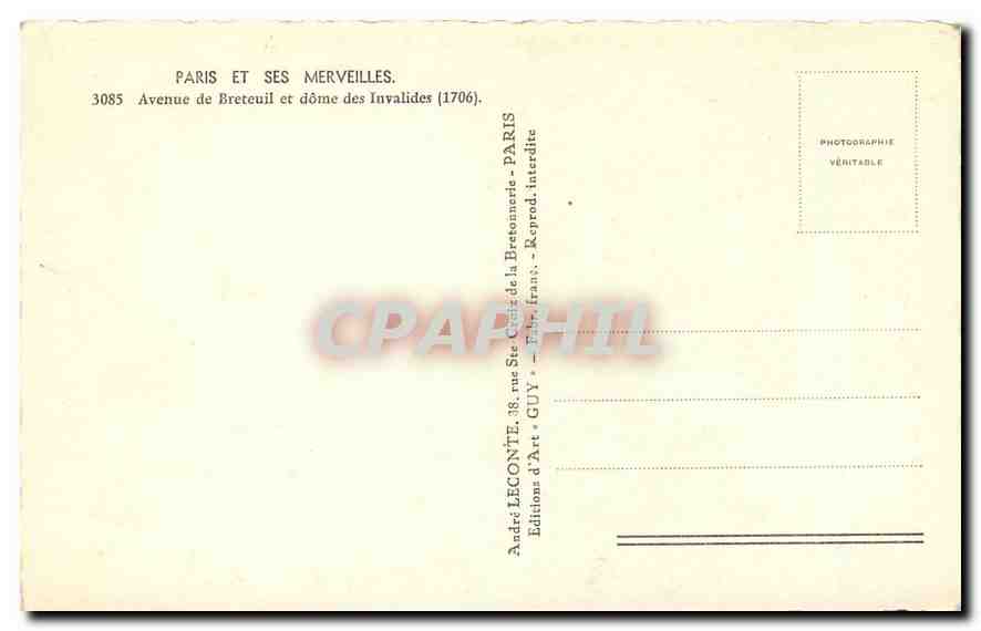 CPA Paris et ses Merveilles Avenue de Breteuil et dome des Invalides  — Verso
