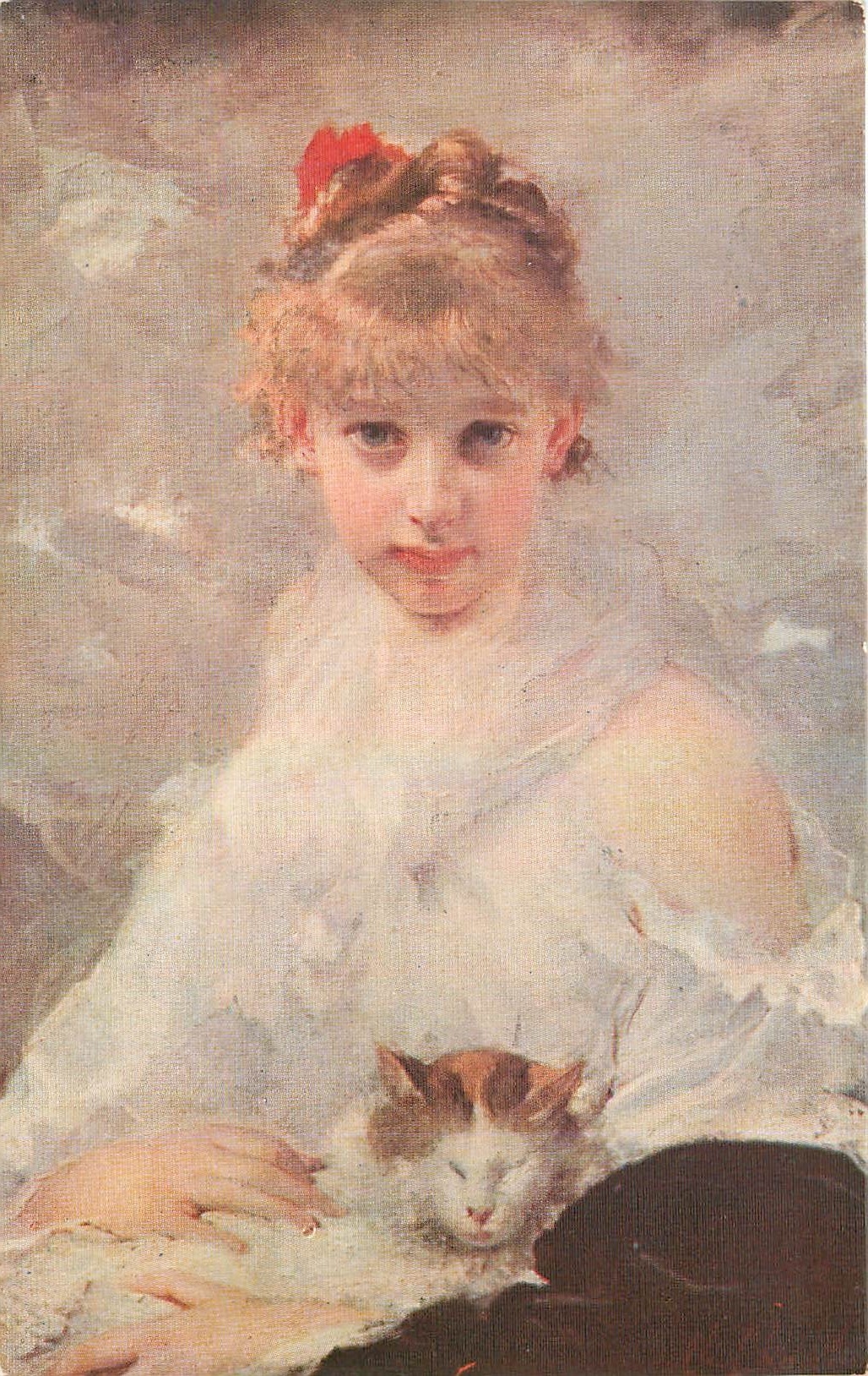 CPA Ch Chaplin Jeune Fille tennant un chat 
