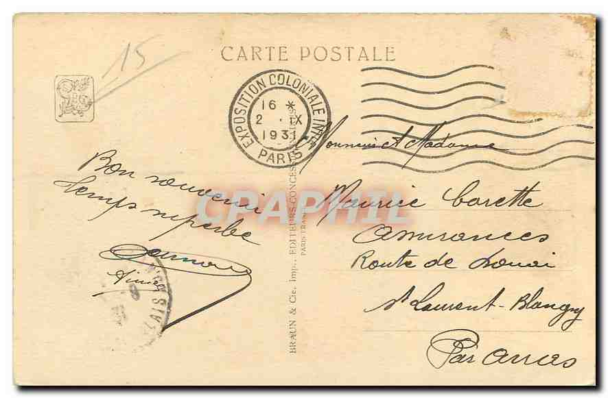 CPA Exposition coloniale internationale Paris 1931 Temple d'Angkor Vat  — Rückseite
