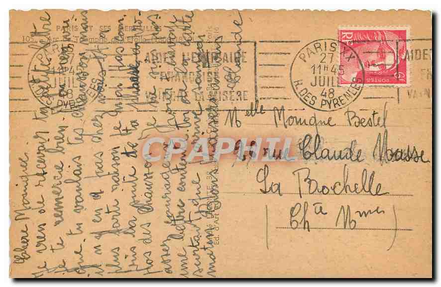 CPA Paris et ses Merveilles Arc de Triomphe de l'Etoile  — Rückseite