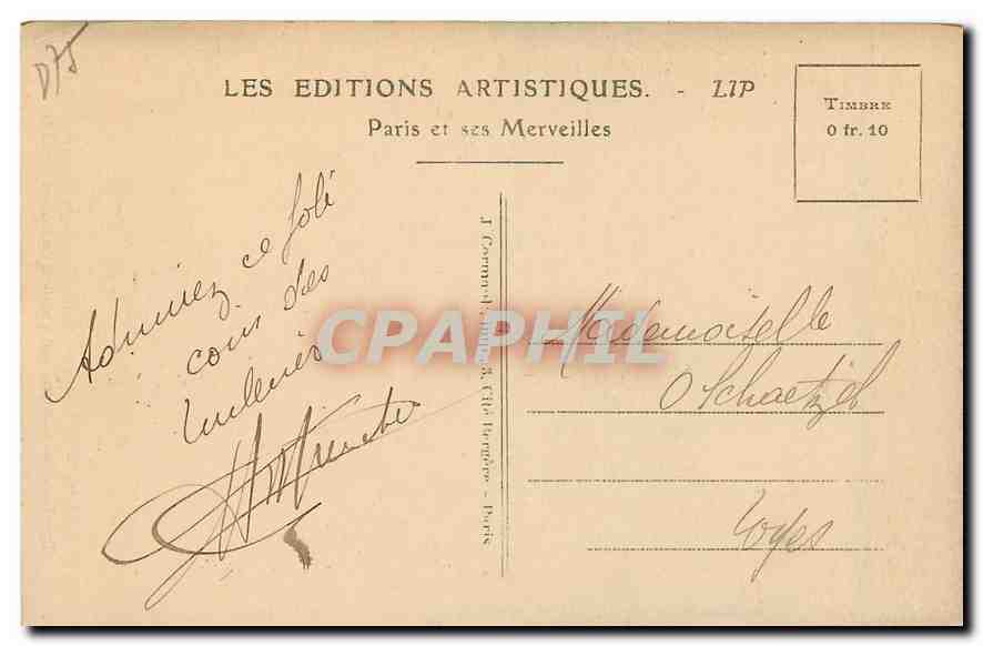 CPA Paris Le Jardin des Tuileries et le Pavillon de Rohan  — Rückseite
