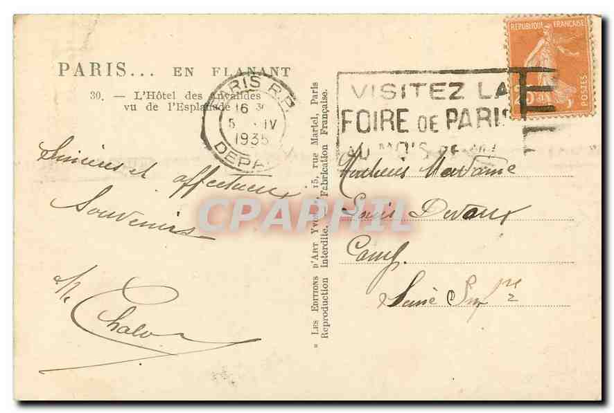 CPA Paris en flanant L'Hotel des Invalides vu de l'Esplanade  — Rückseite