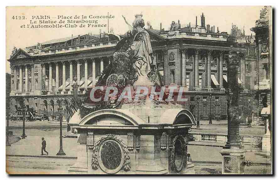 CPA Paris Place de la Concorde La Statue de Strasbourg et l'Automobile Club de France 