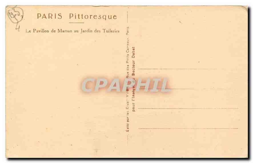 CPA Paris Pittoresque Le Pavillon de Marsan au Jardin des Tuileries  — Rückseite