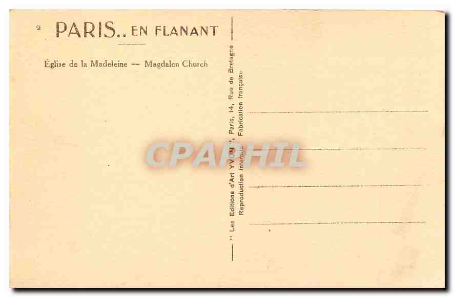 CPA Paris en flanant Eglise de la Madeleine  — Verso