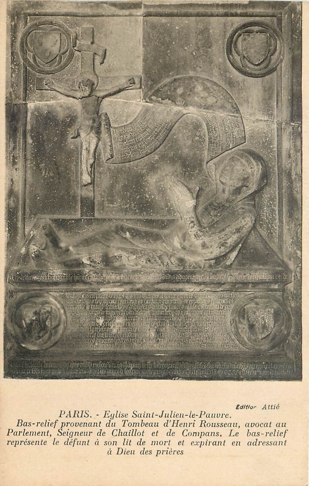 CPA Paris Eglise Saint Julien le Pauvre Bas relief provenant du Tombeau d'Henri Rousseau 