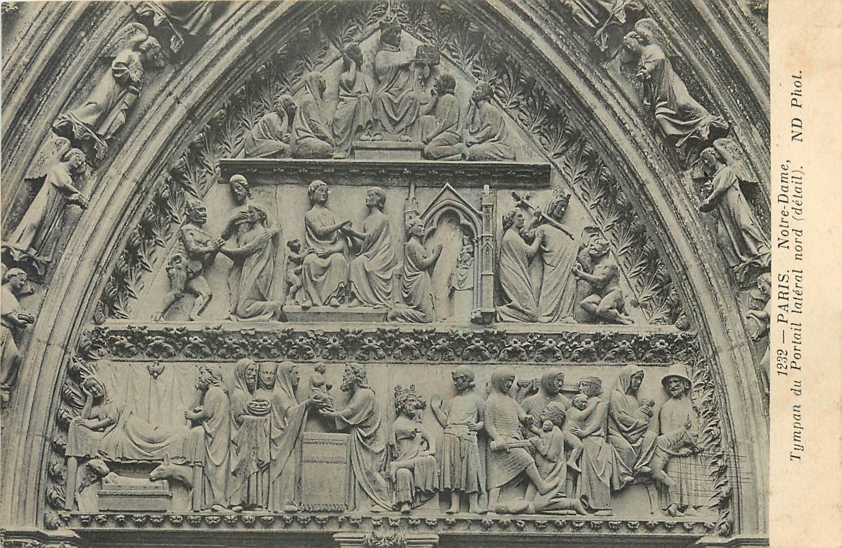 CPA Paris Notre Dame Tympan du Portail lateral nord detail 