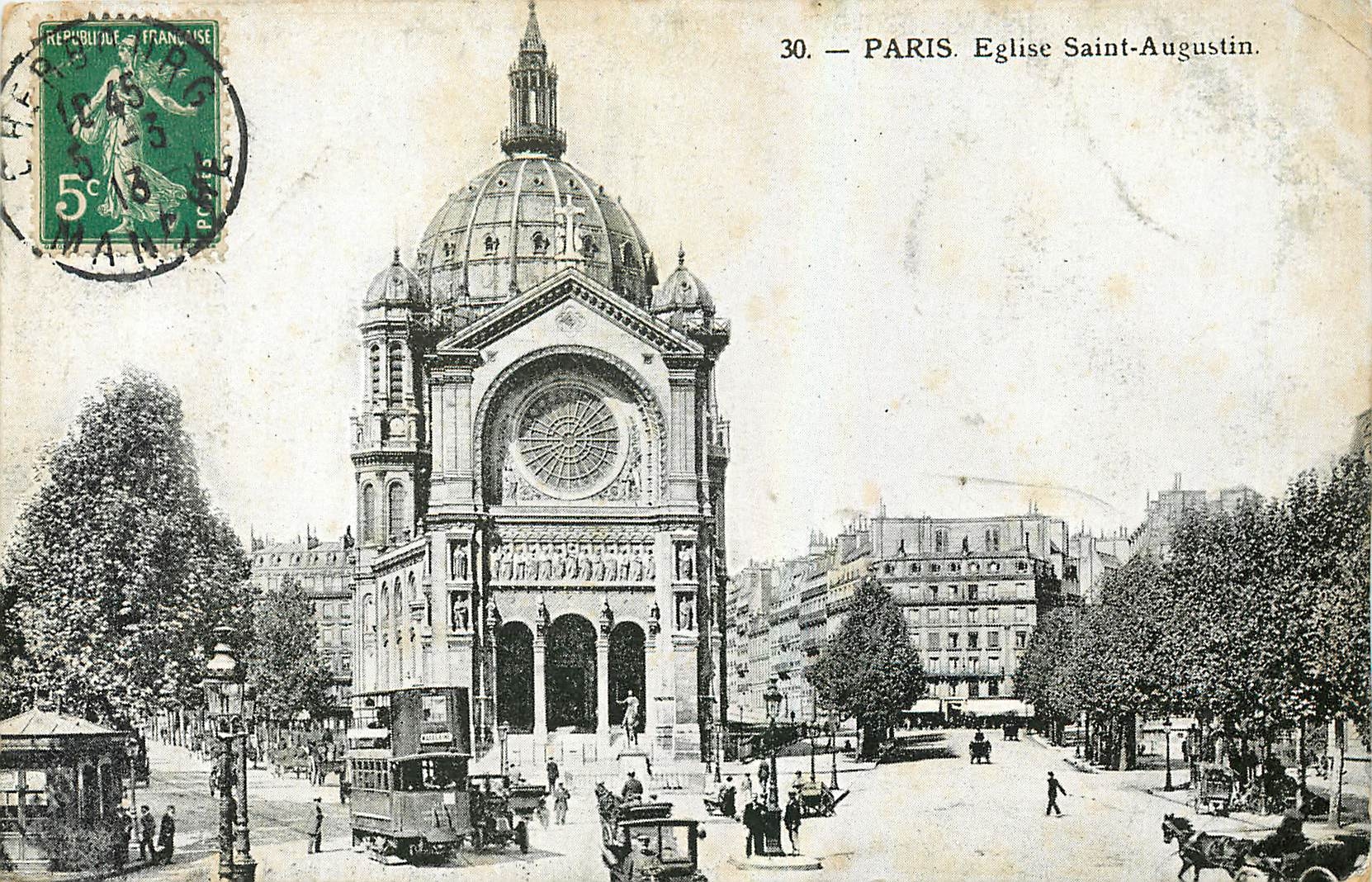 CPA Paris Eglise Saint Augustin Autobus Imperiale