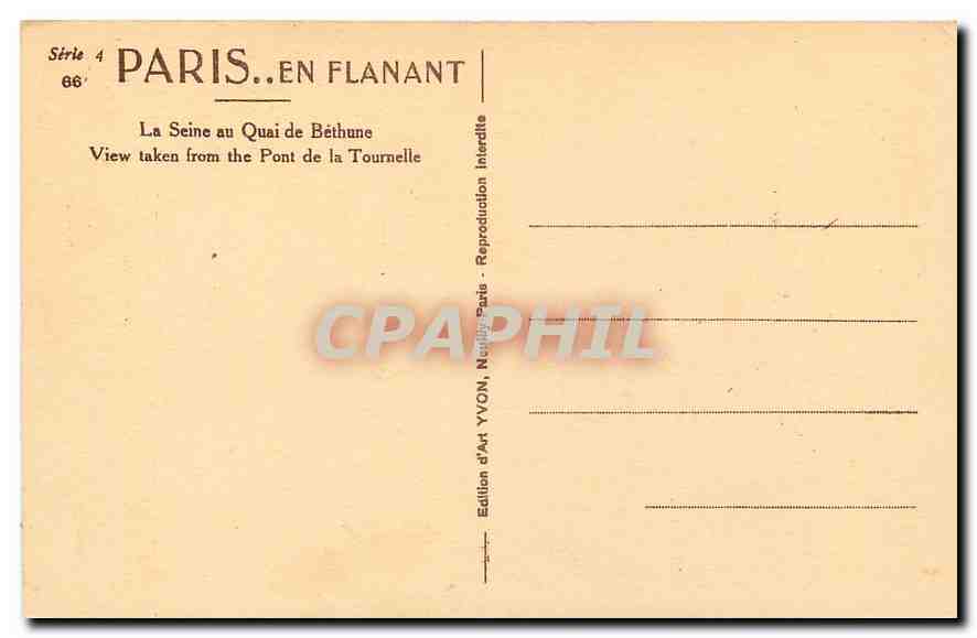 CPA Paris La Seine au Quai de Bethune  — Rückseite