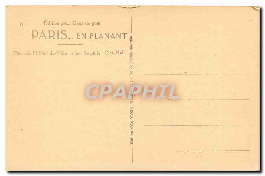 CPA Paris Place de l'Hotel de Ville un jour de pluie  — Verso