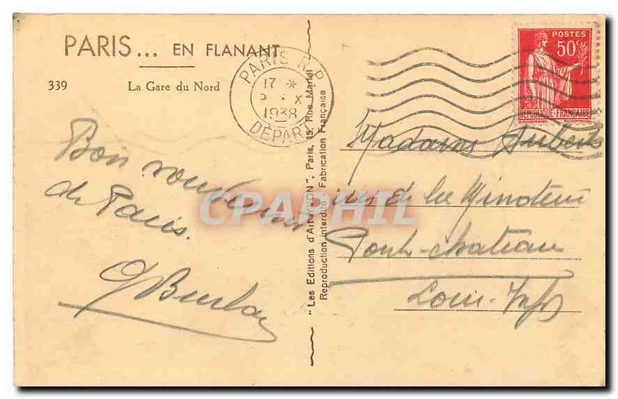 CPA Paris La Gare du Nord  — Rückseite