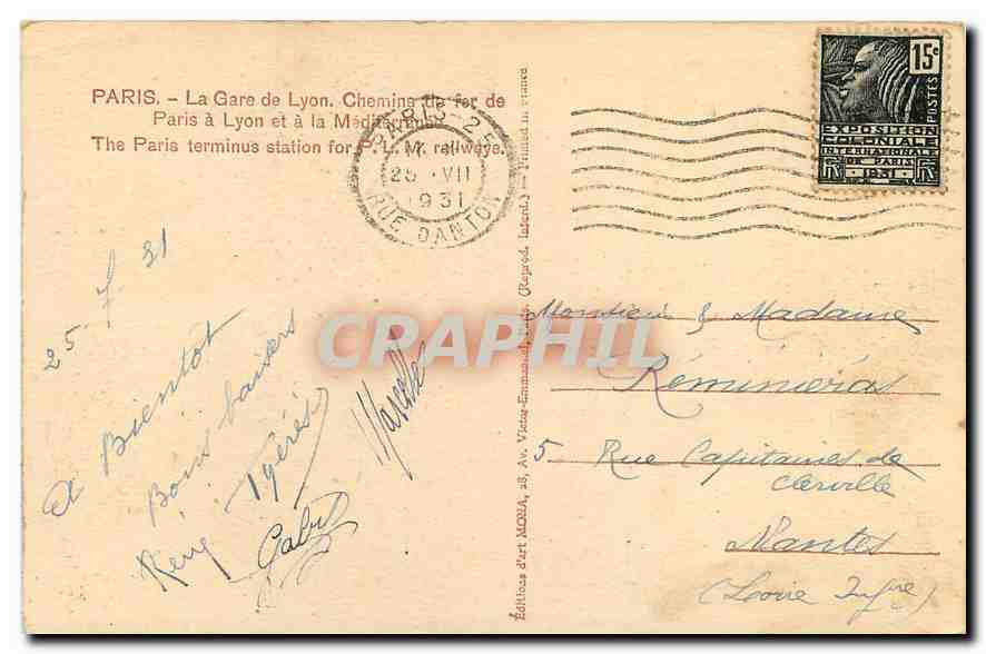 CPA Paris La Gare de Lyon  — Rückseite