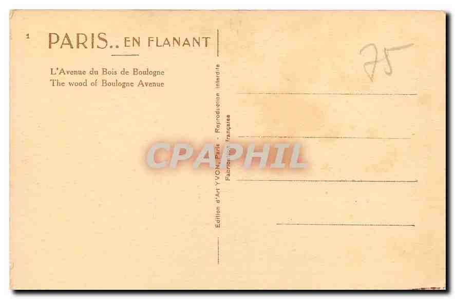 CPA Paris l'Avenue du Bois de Boulogne  — Rückseite