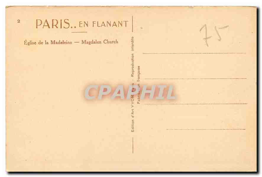 CPA Paris Eglise de la Madeleine  — Rückseite