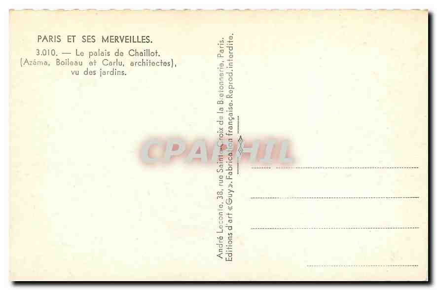 CPA Paris et ses Merveilles Le Palais de Chaillot  — Verso