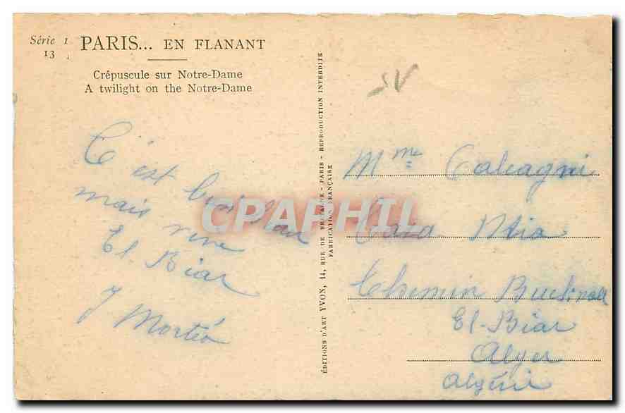 CPA Paris Creposcule sur Notre Dame — Verso