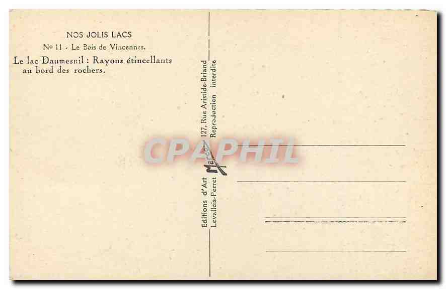 CPA Nos Jolis Lacs Le Bois de Vincennes Le Lac Daumesnil  — Verso