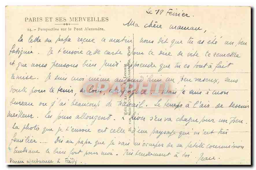 CPA Paris et ses Merveilles Perspective sur le pont Alexandre  — Verso
