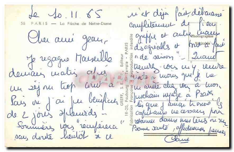 CPA Paris La Fleche de Notre Dame  — Verso
