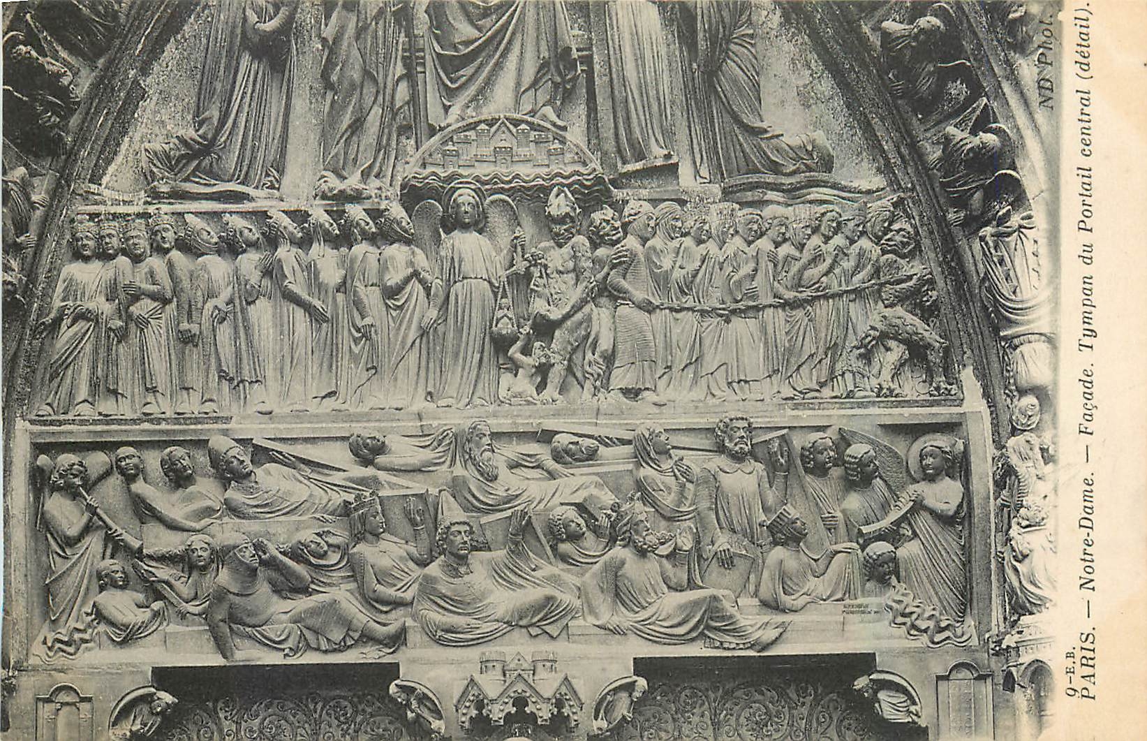 CPA Paris Notre Dame Facade Tympain du Portail central detail 