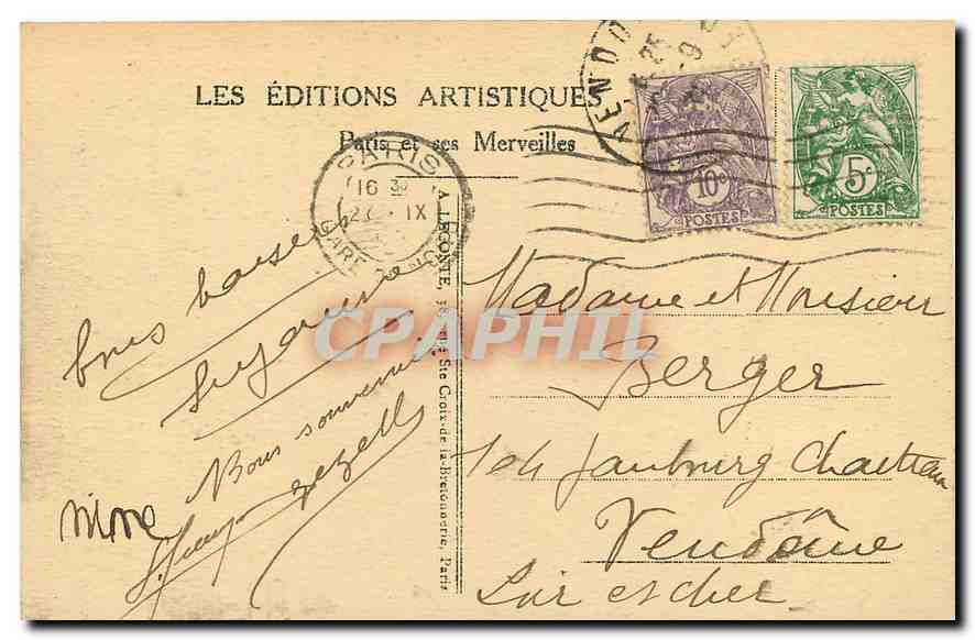 CPA Paris Les Invalides  — Verso