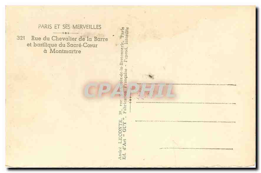 CPA Paris et ses Merveilles Rue du Chevalier de la Barre et basilique du Sacre Coeur a Montmartre  — Rückseite