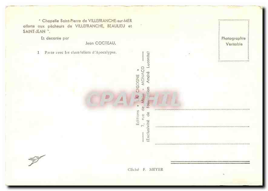 CPM Chapelle Saint Pierre de Villefranche sur Mer offerte aux pecheurs de Villefranche Beaulieu et S — Rückseite