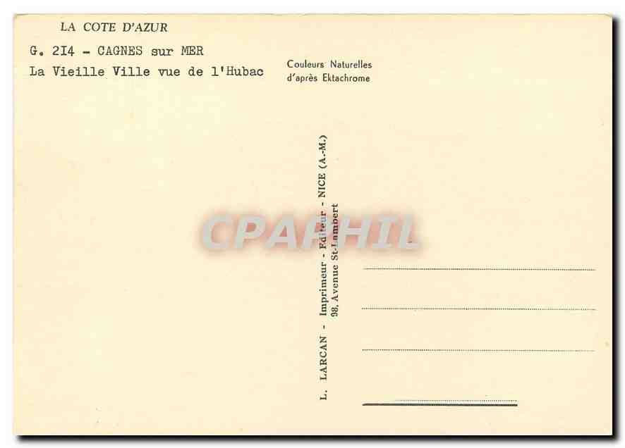 CPM La Cote D'Azur Cagnes sur Mer La Vieille Ville vue de l'Hubac  — Verso