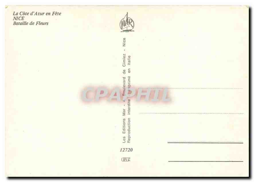 CPM La Cote d'Azur en Fete Nice Bataille de Fleurs  — Rückseite