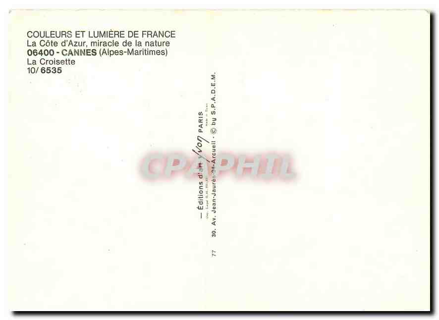 CPM Couleurs et Lumiere de France La Cote d'Azur miracle de la Nature Cannes Alpes Maritimes La Croi — Rückseite