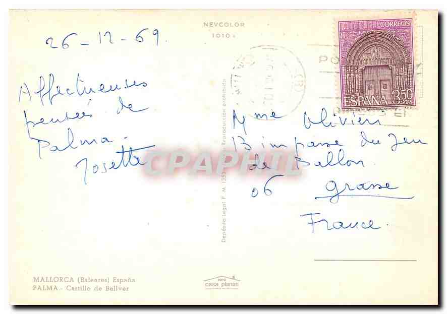 CPM Mallorca Baleares Espana Palma Castillo de Bellver  — Rückseite